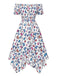 Multicolor 1930er Schmetterling Drucken Schulterfrei Irregulär Kleid