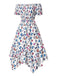 Multicolor 1930er Schmetterling Drucken Schulterfrei Irregulär Kleid