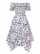 Multicolor 1930er Schmetterling Drucken Schulterfrei Irregulär Kleid