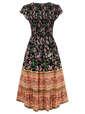 1970er Blumen Bedruckte Volantärmel Bohemian Kleid