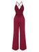 1970er Solide V-Ausschnitt Rückenkreuz Träger Jumpsuit