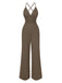 1970er Solide V-Ausschnitt Rückenkreuz Träger Jumpsuit
