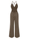 1970er Solide V-Ausschnitt Rückenkreuz Träger Jumpsuit