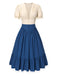 [Vorverkauf] 2PCS 1940er Baumwolle Creme V-Ausschnitt Top & Blau Plissiertes Rock