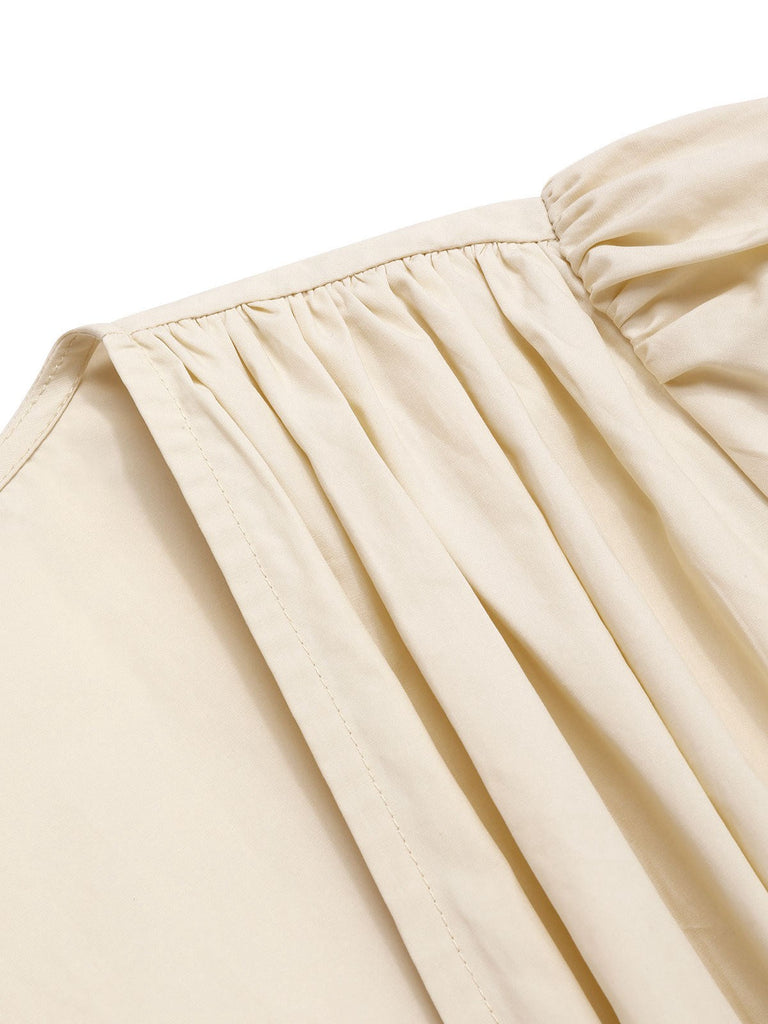 [Vorverkauf] 2PCS 1940er Baumwolle Creme V-Ausschnitt Top & Blau Plissiertes Rock