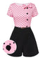 [Vorverkauf] Rosa 1950er Polka Dot Bogen Romper