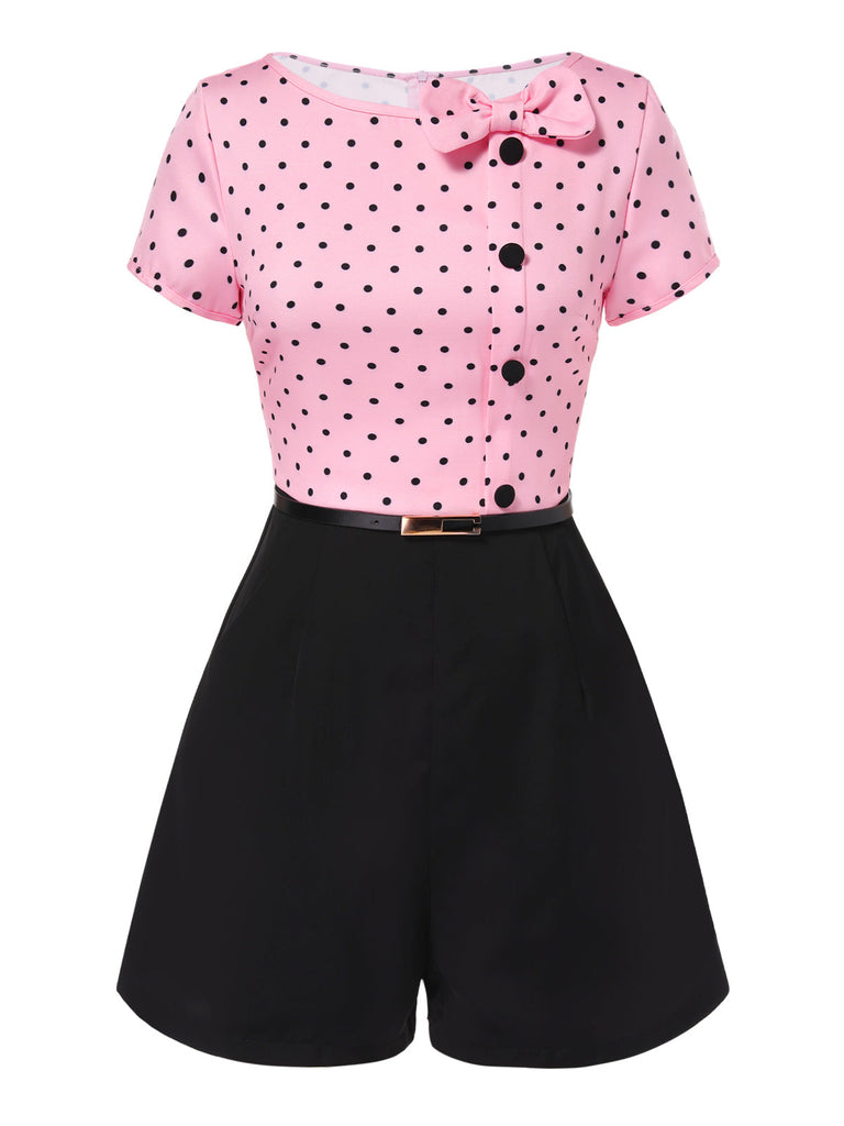 [Vorverkauf] Rosa 1950er Polka Dot Bogen Romper