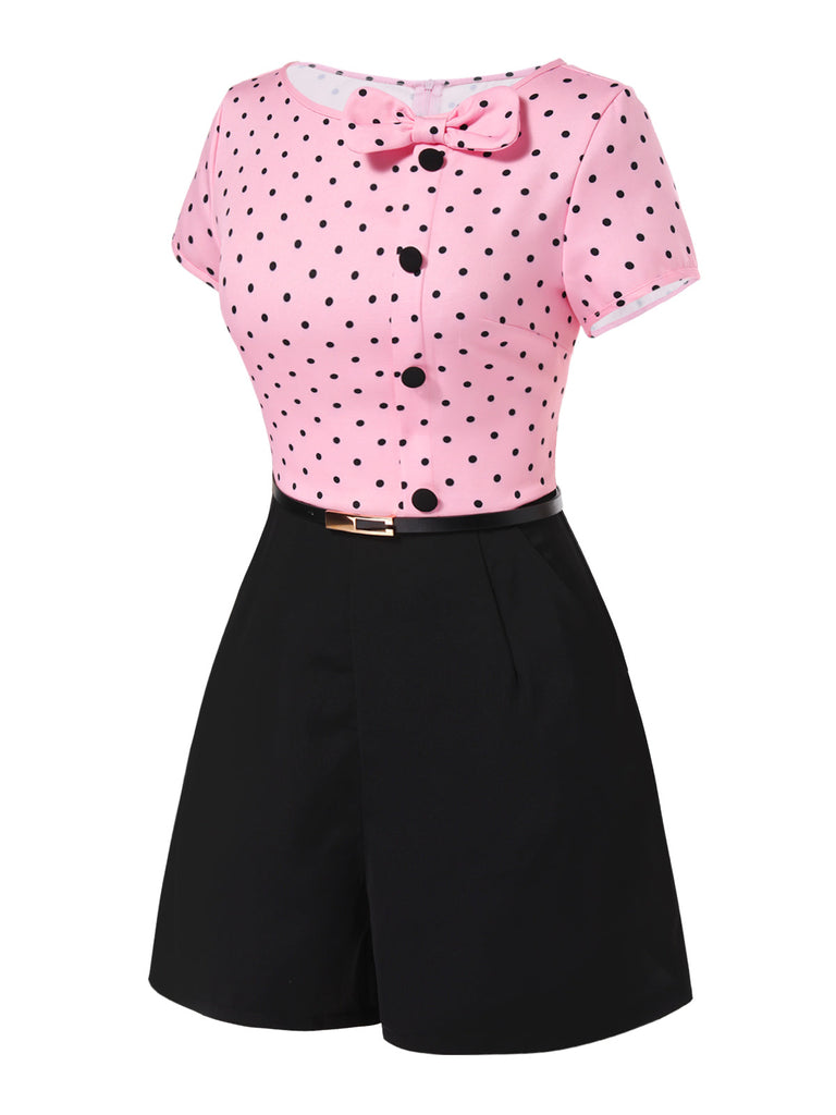 [Vorverkauf] Rosa 1950er Polka Dot Bogen Romper