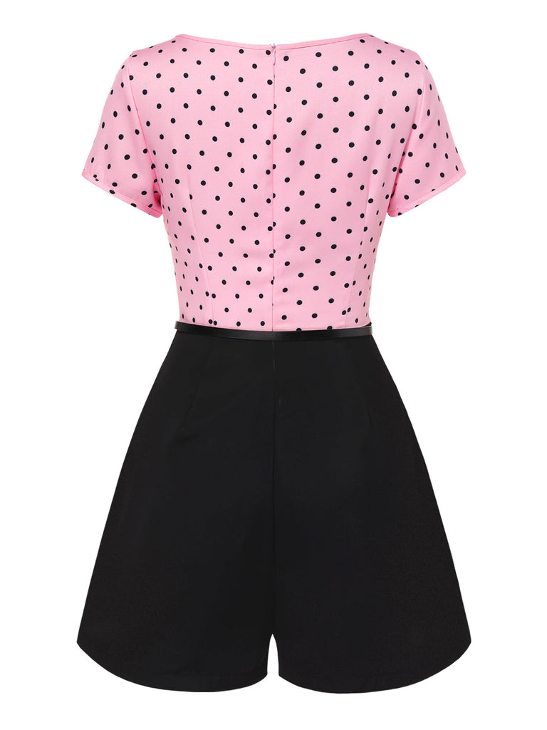 [Vorverkauf] Rosa 1950er Polka Dot Bogen Romper