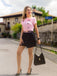 Rosa 1950er Polka Dot Bogen Romper