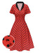 [Vorverkauf] Tiefrot 1950er V-Ausschnitt Polka Dots Revers Kleid