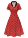 [Vorverkauf] Tiefrot 1950er V-Ausschnitt Polka Dots Revers Kleid
