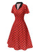 [Vorverkauf] Tiefrot 1950er V-Ausschnitt Polka Dots Revers Kleid