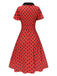 [Vorverkauf] Tiefrot 1950er V-Ausschnitt Polka Dots Revers Kleid