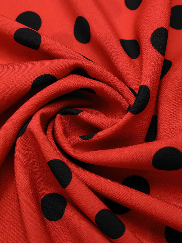 [Vorverkauf] Tiefrot 1950er V-Ausschnitt Polka Dots Revers Kleid