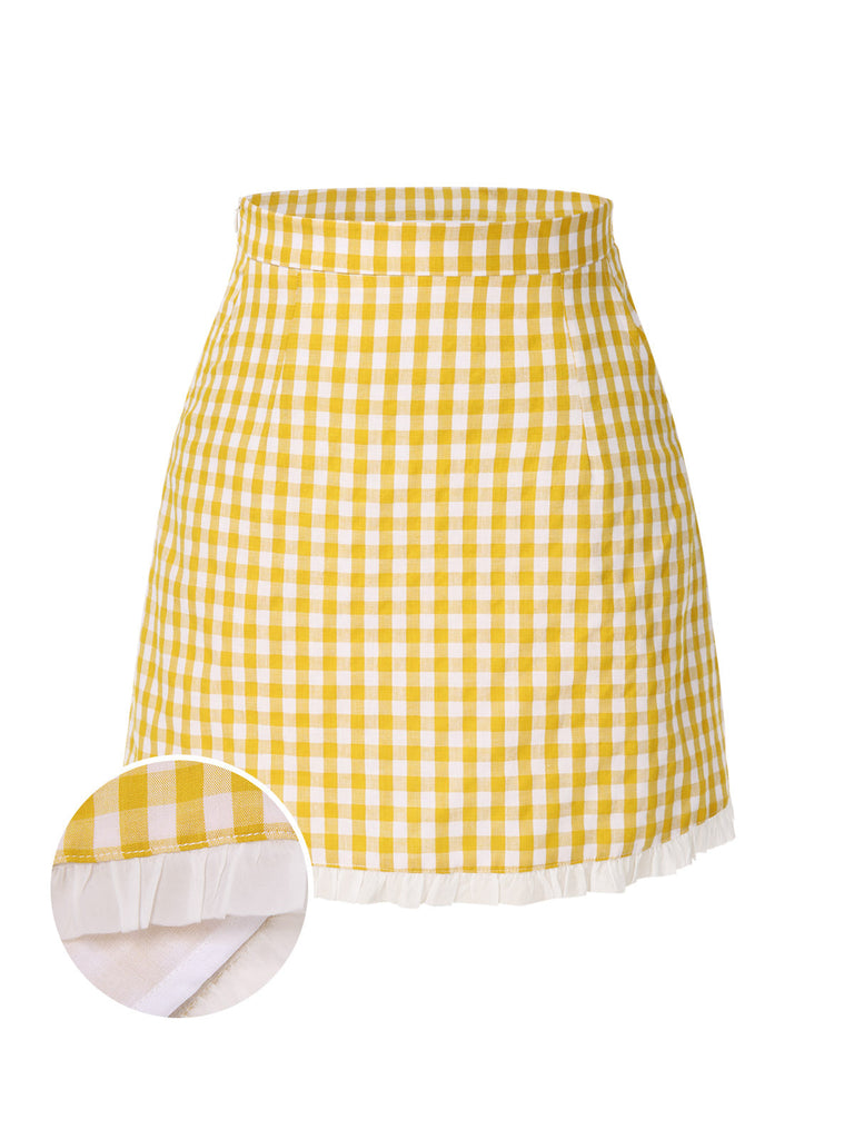 [Vorverkauf] Gelb 1960er Rüschen Plaid Rock