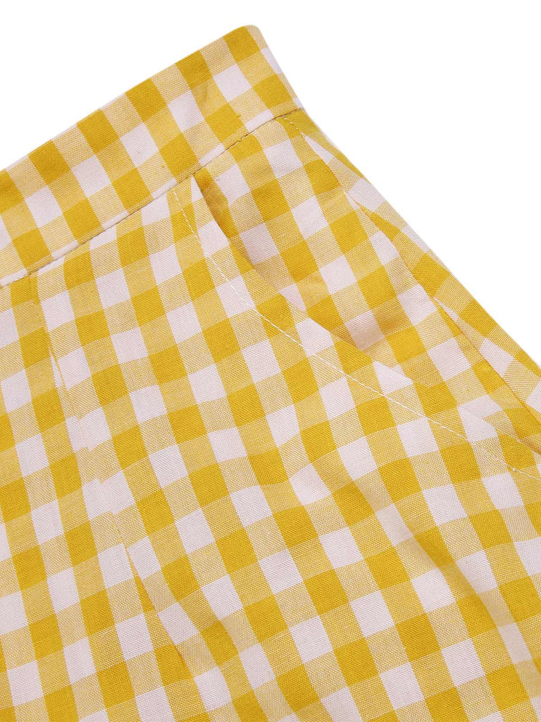 [Vorverkauf] Gelb 1960er Rüschen Plaid Rock