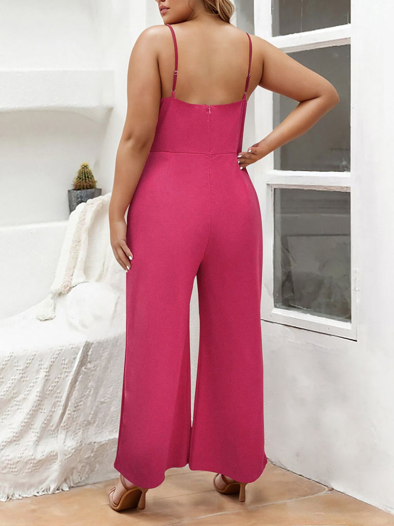 [Übergröße] Rosenrot 1950er Solide Träger Jumpsuit