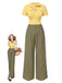 Gelb 1930er Plaid Schlüsselloch-Ausschnitt Jumpsuit