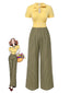 Gelb 1930er Plaid Schlüsselloch-Ausschnitt Jumpsuit