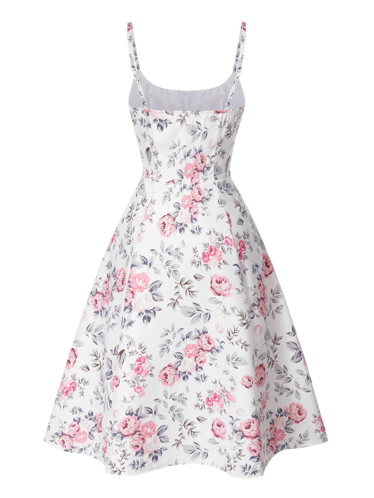 [Vorverkauf] Weiß & Rosa 1950er Träger Blumen Kleid