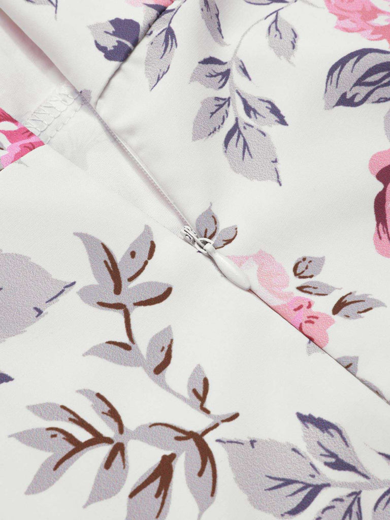 [Vorverkauf] Weiß & Rosa 1950er Träger Blumen Kleid