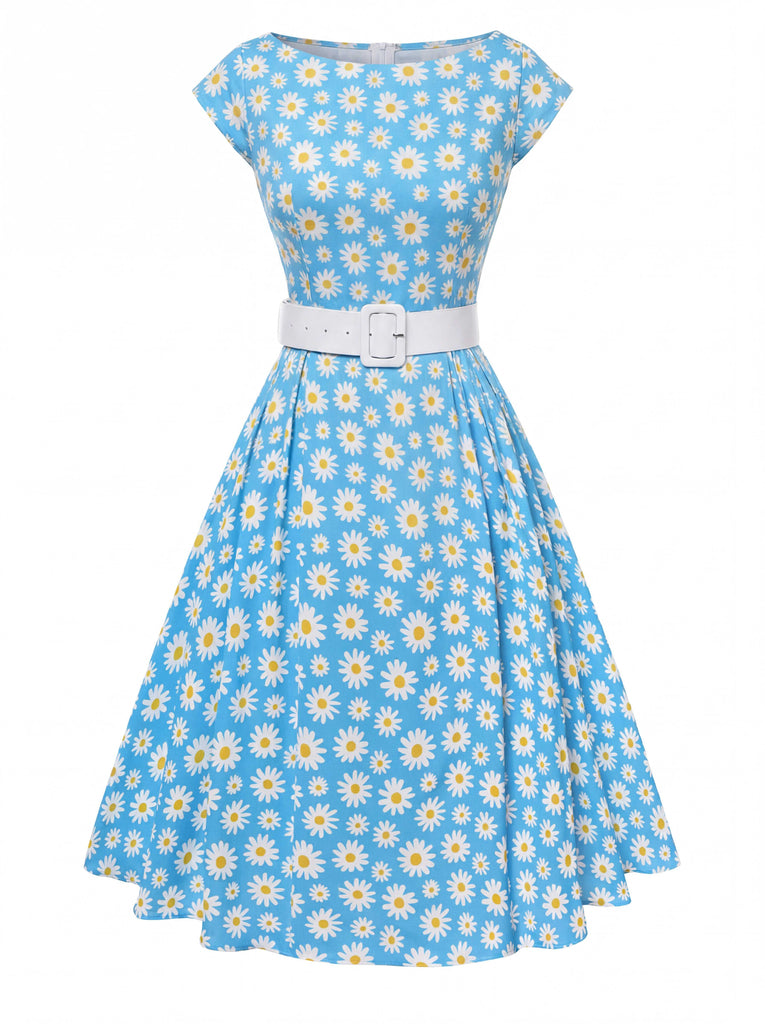 [Vorverkauf] Rosa 1950er Bootskragen Antiquität Blumen Kleid