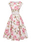 Rosa 1950er Bootskragen Antiquität Blumen Kleid