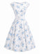 Rosa 1950er Bootskragen Antiquität Blumen Kleid