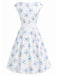 Rosa 1950er Bootskragen Antiquität Blumen Kleid