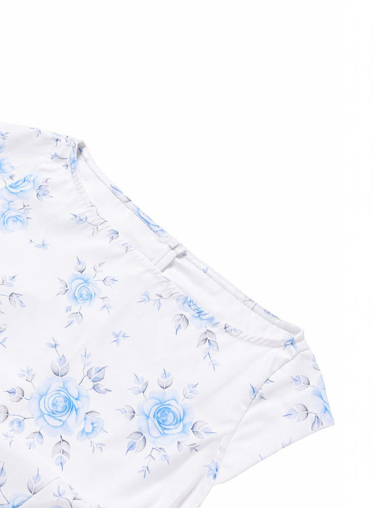 Rosa 1950er Bootskragen Antiquität Blumen Kleid