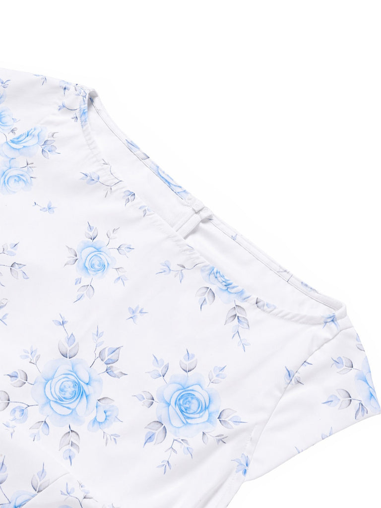 Rosa 1950er Bootskragen Antiquität Blumen Kleid