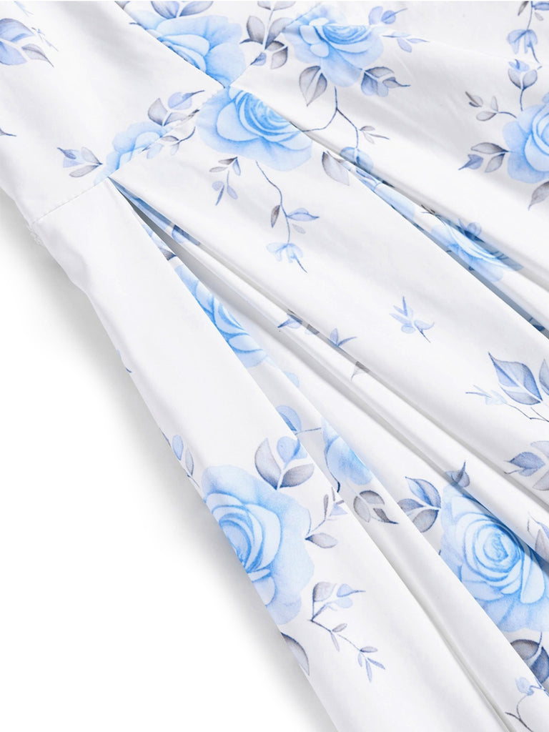 Rosa 1950er Bootskragen Antiquität Blumen Kleid