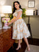 Gelb 1950er Bootskragen Antiquität Blumen Kleid