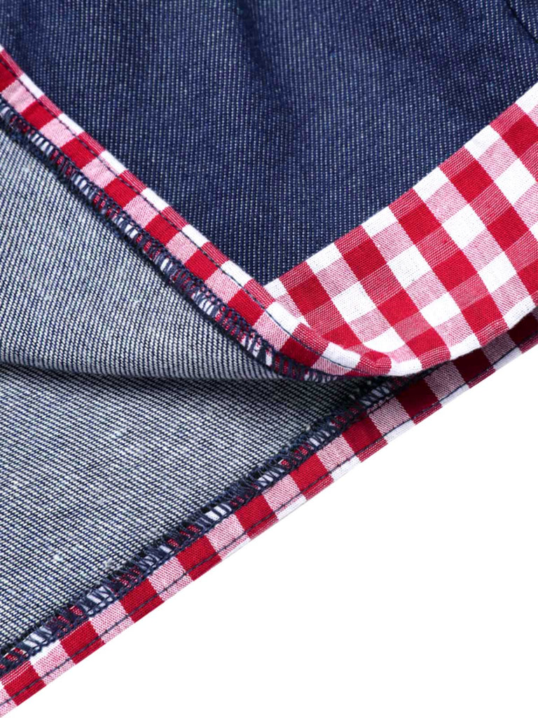 [Vorverkauf] 1950er Schulterfrei Plaids Kontrast Denim Romper