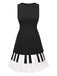 Schwarz 1960er Boot Ausschnitt Klaviertaste Patchwork Kleid