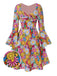 1960er Ausgestellte Ärmel Bunt Kleine Blumen Kleid