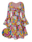 1960er Ausgestellte Ärmel Bunt Kleine Blumen Kleid