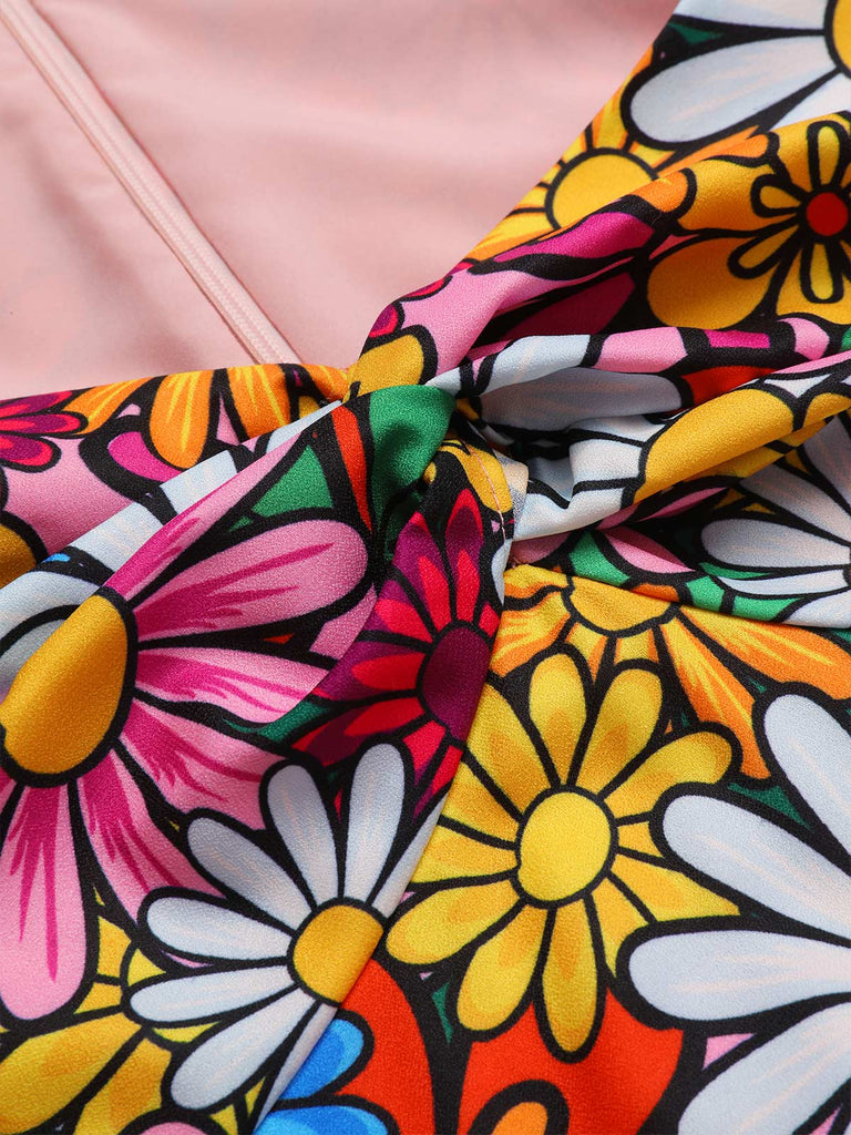 1960er Ausgestellte Ärmel Bunt Kleine Blumen Kleid