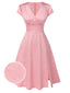 [Vorverkauf] Rosa 1940er Tief V-Ausschnitt Schmetterling Satin Kleid
