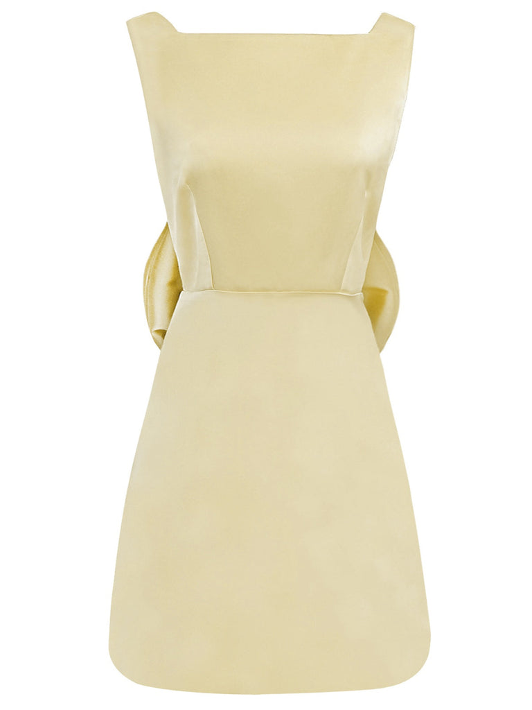 1960er Quadratischer Hals Zurück-Bogen Satin Kleid
