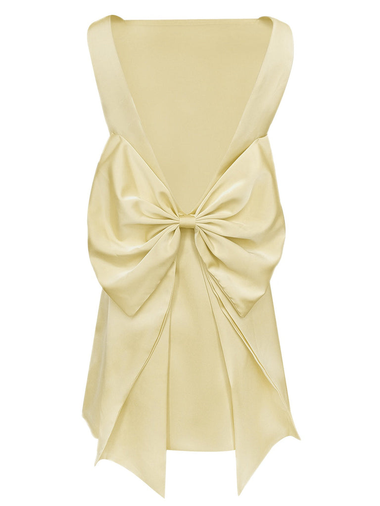 1960er Quadratischer Hals Zurück-Bogen Satin Kleid