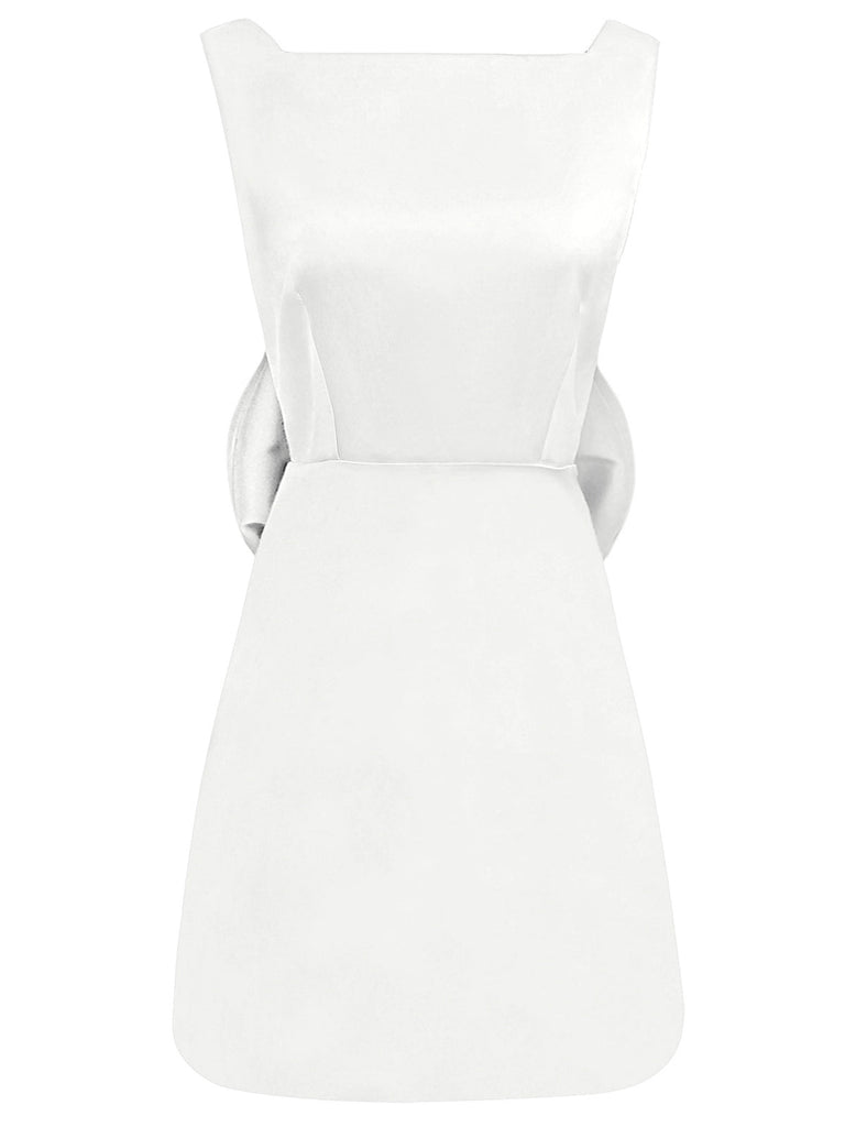1960er Quadratischer Hals Zurück-Bogen Satin Kleid