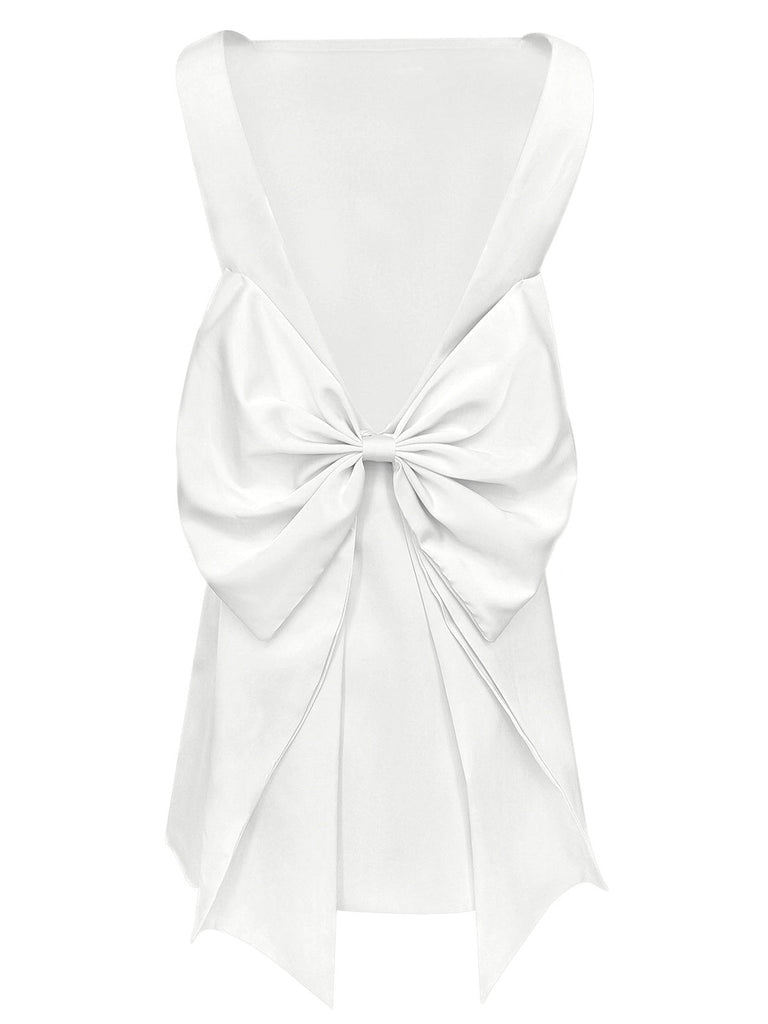 1960er Quadratischer Hals Zurück-Bogen Satin Kleid