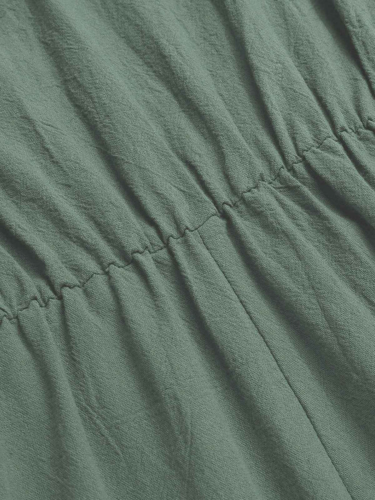 Grün 1950er Solide V-Ausschnitt Baumwolle Volantärmel Romper