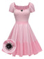 Rosa 1950er Mary's Farbblock Puff Kleid