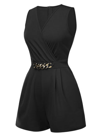 Solide 1960er Chorhemd V-Ausschnitt Ärmellos Kette Romper