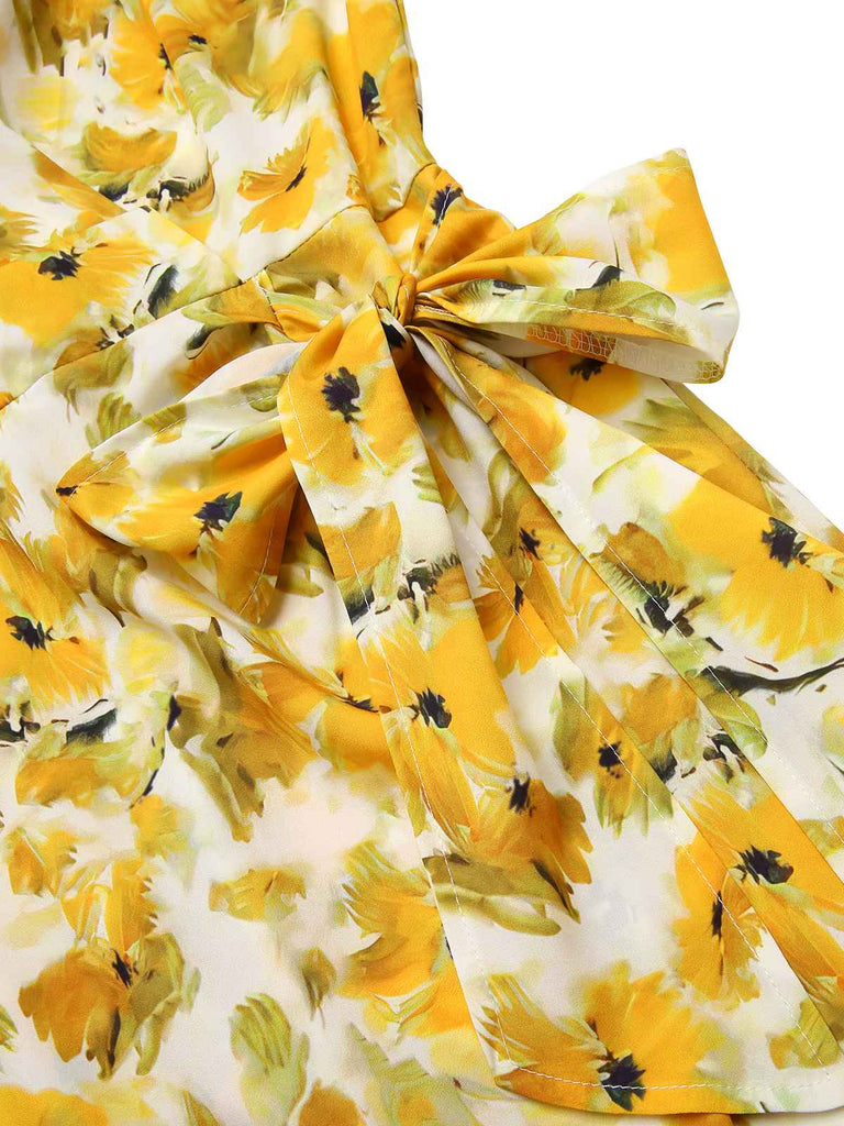 1930er V-Ausschnitt Ölgemälde Blumen Romper