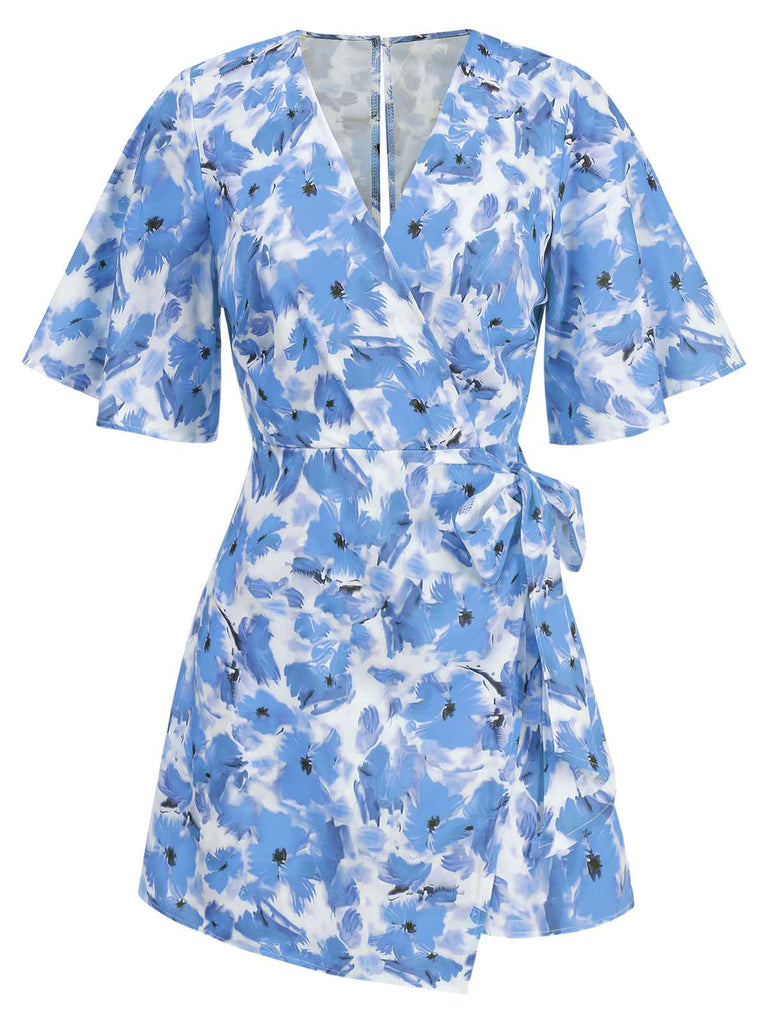 1930er V-Ausschnitt Ölgemälde Blumen Romper