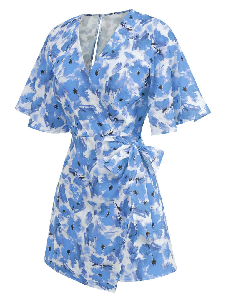 1930er V-Ausschnitt Ölgemälde Blumen Romper